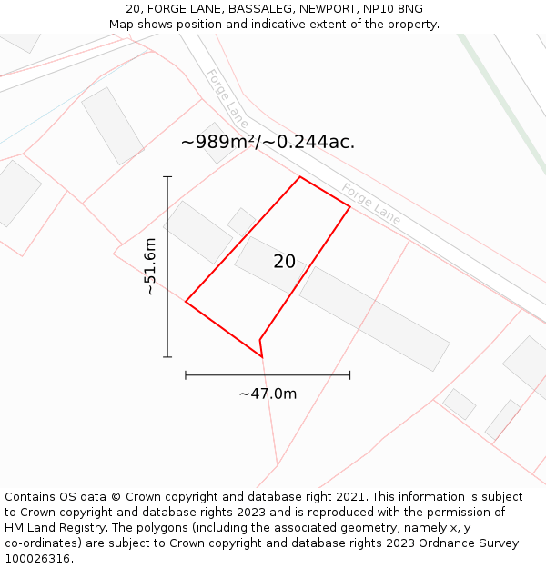 20, FORGE LANE, BASSALEG, NEWPORT, NP10 8NG: Plot and title map