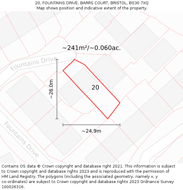 20, FOUNTAINS DRIVE, BARRS COURT, BRISTOL, BS30 7XQ: Plot and title map
