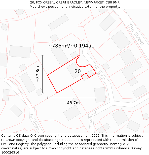 20, FOX GREEN, GREAT BRADLEY, NEWMARKET, CB8 9NR: Plot and title map