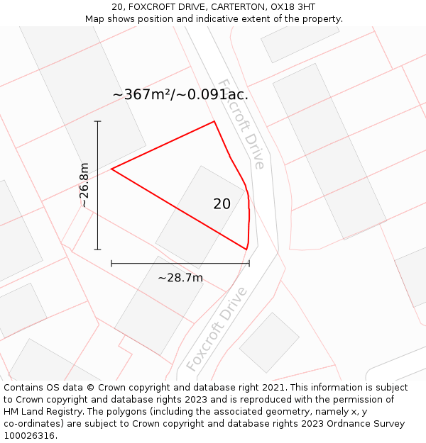 20, FOXCROFT DRIVE, CARTERTON, OX18 3HT: Plot and title map