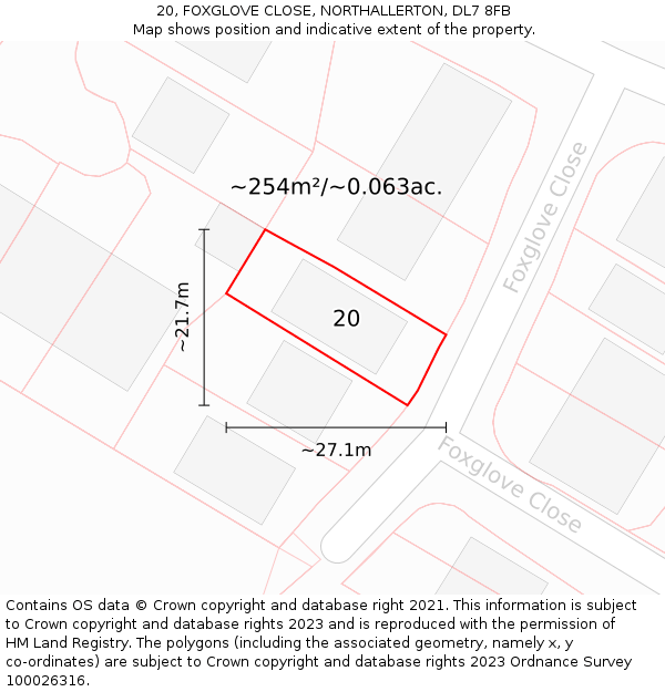 20, FOXGLOVE CLOSE, NORTHALLERTON, DL7 8FB: Plot and title map