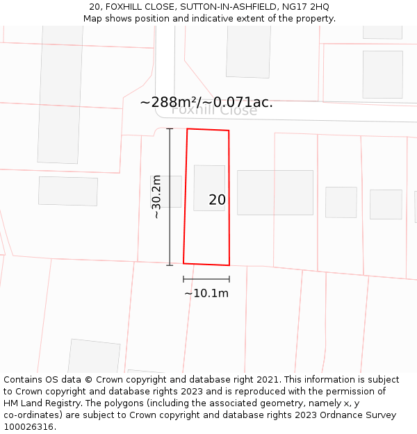 20, FOXHILL CLOSE, SUTTON-IN-ASHFIELD, NG17 2HQ: Plot and title map