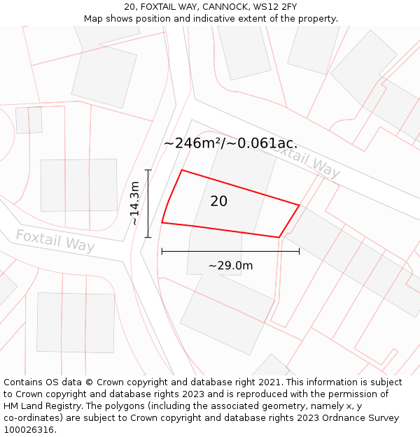 20, FOXTAIL WAY, CANNOCK, WS12 2FY: Plot and title map