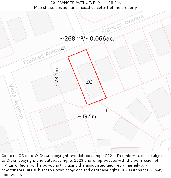 20, FRANCES AVENUE, RHYL, LL18 2LN: Plot and title map