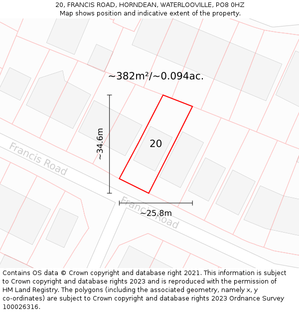 20, FRANCIS ROAD, HORNDEAN, WATERLOOVILLE, PO8 0HZ: Plot and title map