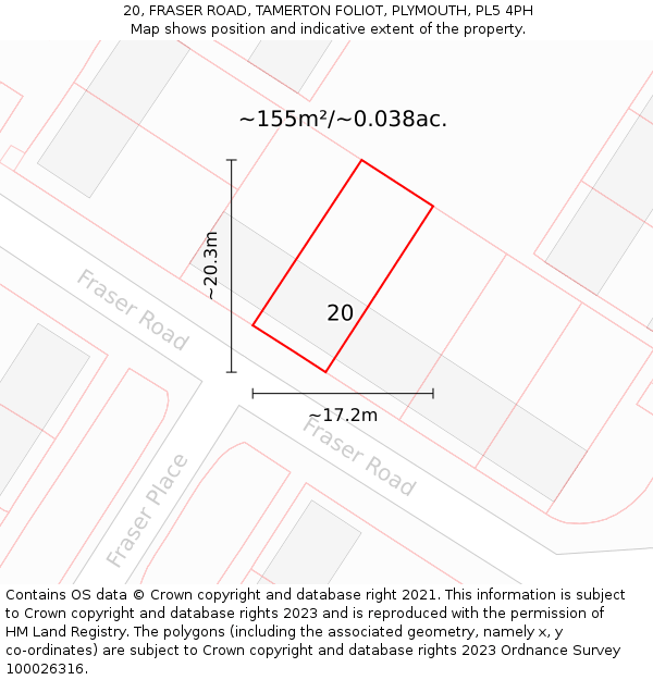 20, FRASER ROAD, TAMERTON FOLIOT, PLYMOUTH, PL5 4PH: Plot and title map