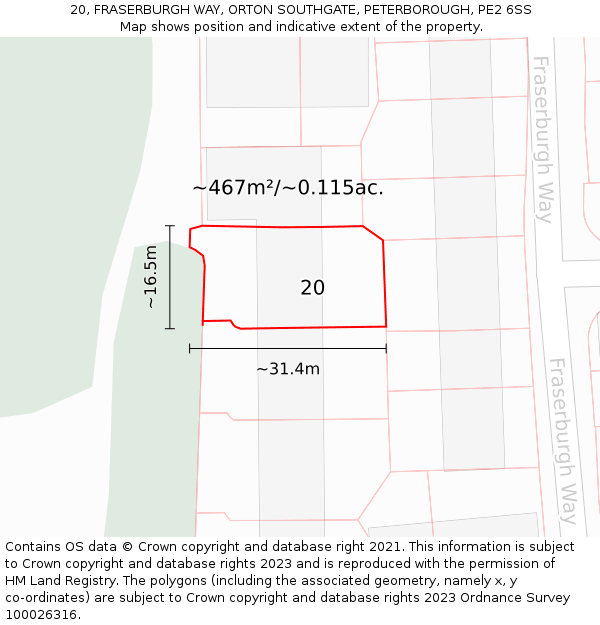 20, FRASERBURGH WAY, ORTON SOUTHGATE, PETERBOROUGH, PE2 6SS: Plot and title map