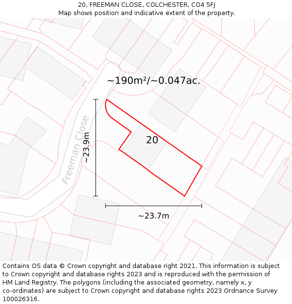 20, FREEMAN CLOSE, COLCHESTER, CO4 5FJ: Plot and title map