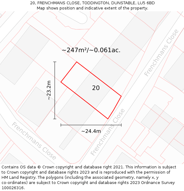 20, FRENCHMANS CLOSE, TODDINGTON, DUNSTABLE, LU5 6BD: Plot and title map