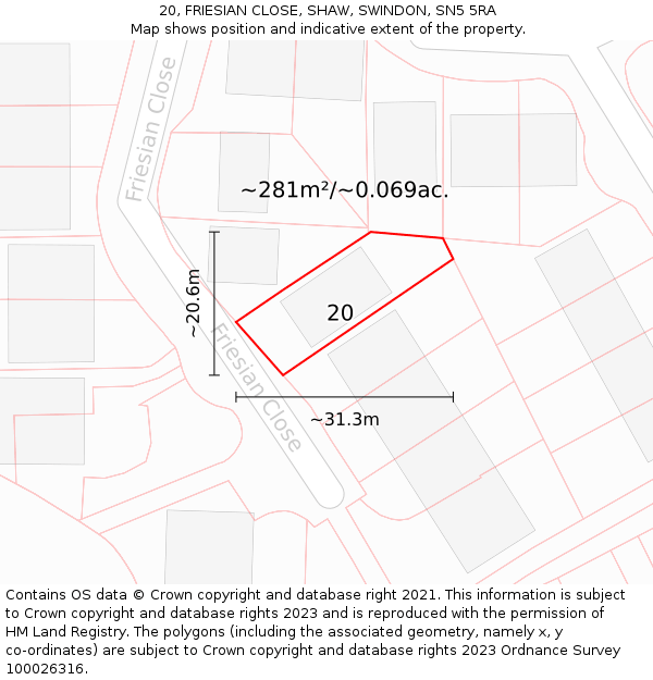 20, FRIESIAN CLOSE, SHAW, SWINDON, SN5 5RA: Plot and title map