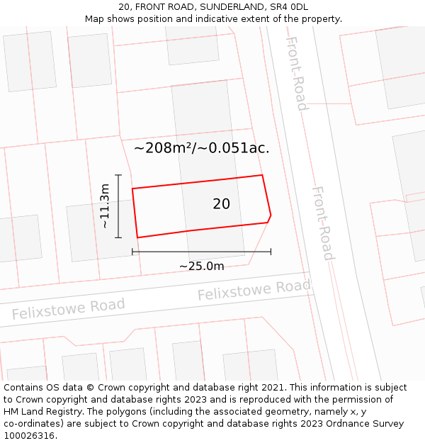 20, FRONT ROAD, SUNDERLAND, SR4 0DL: Plot and title map