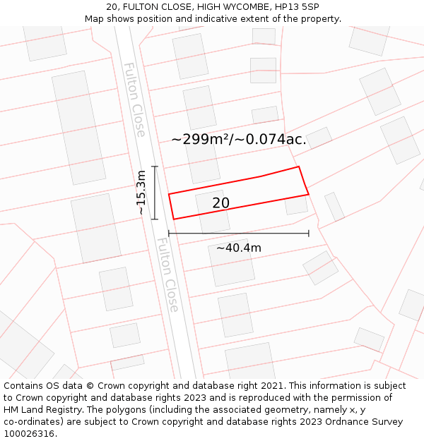 20, FULTON CLOSE, HIGH WYCOMBE, HP13 5SP: Plot and title map