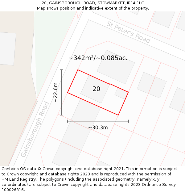 20, GAINSBOROUGH ROAD, STOWMARKET, IP14 1LG: Plot and title map