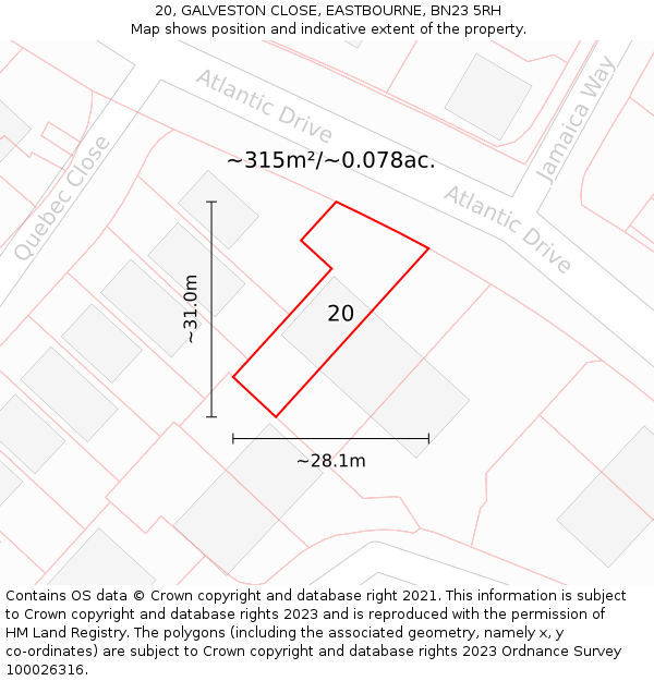 20, GALVESTON CLOSE, EASTBOURNE, BN23 5RH: Plot and title map