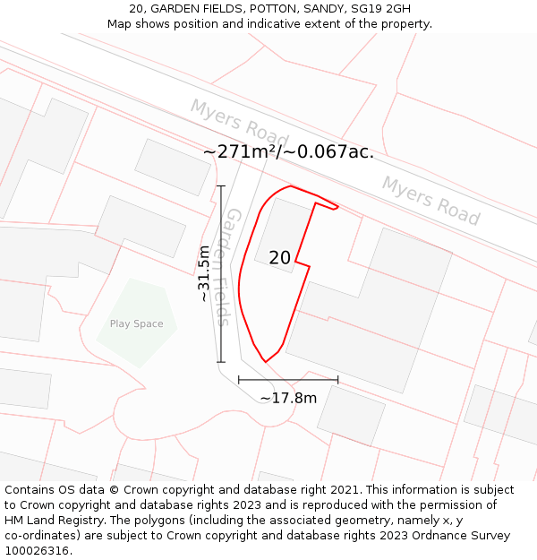 20, GARDEN FIELDS, POTTON, SANDY, SG19 2GH: Plot and title map