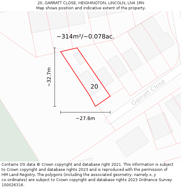 20, GARRATT CLOSE, HEIGHINGTON, LINCOLN, LN4 1RN: Plot and title map