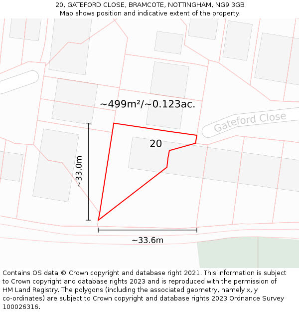 20, GATEFORD CLOSE, BRAMCOTE, NOTTINGHAM, NG9 3GB: Plot and title map