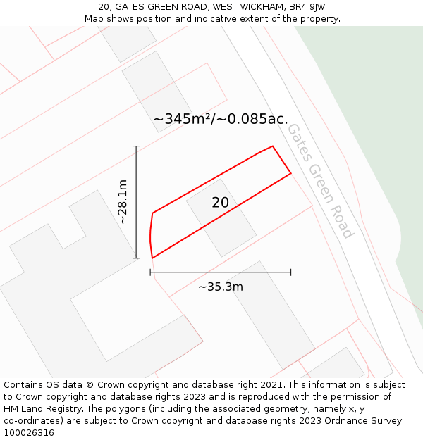 20, GATES GREEN ROAD, WEST WICKHAM, BR4 9JW: Plot and title map