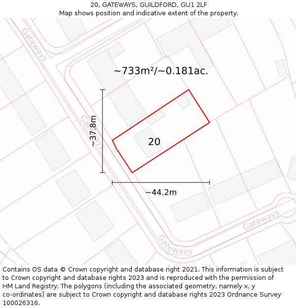 20, GATEWAYS, GUILDFORD, GU1 2LF: Plot and title map