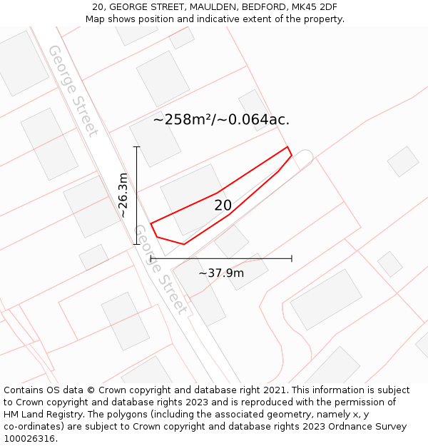 20, GEORGE STREET, MAULDEN, BEDFORD, MK45 2DF: Plot and title map