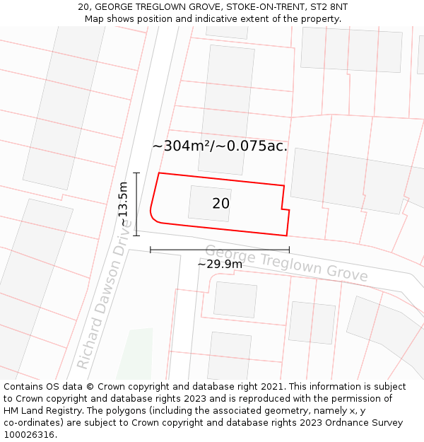 20, GEORGE TREGLOWN GROVE, STOKE-ON-TRENT, ST2 8NT: Plot and title map