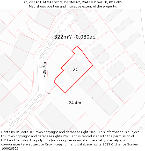 20, GERANIUM GARDENS, DENMEAD, WATERLOOVILLE, PO7 6FN: Plot and title map