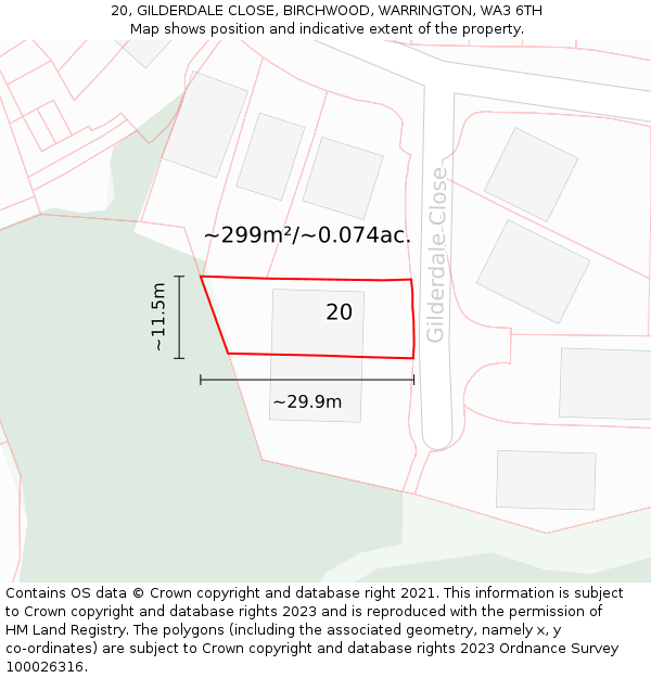 20, GILDERDALE CLOSE, BIRCHWOOD, WARRINGTON, WA3 6TH: Plot and title map