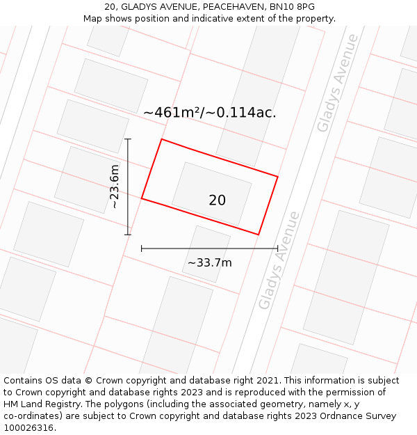 20, GLADYS AVENUE, PEACEHAVEN, BN10 8PG: Plot and title map