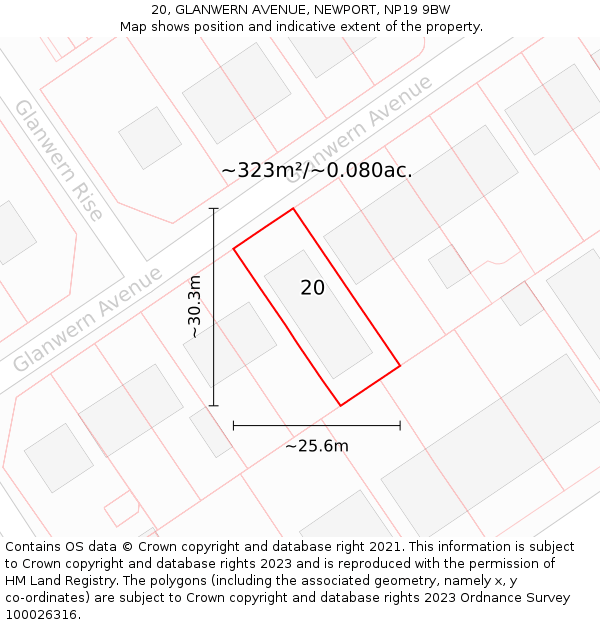 20, GLANWERN AVENUE, NEWPORT, NP19 9BW: Plot and title map