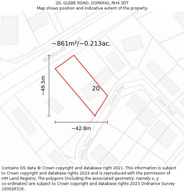 20, GLEBE ROAD, DORKING, RH4 3DT: Plot and title map