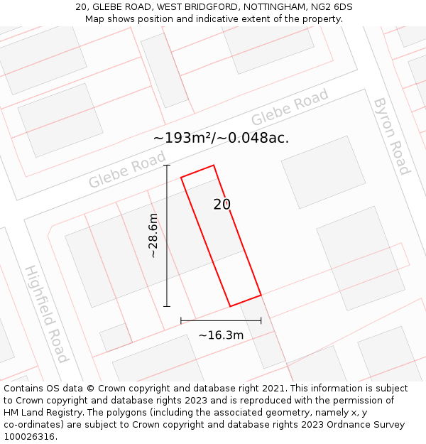 20, GLEBE ROAD, WEST BRIDGFORD, NOTTINGHAM, NG2 6DS: Plot and title map