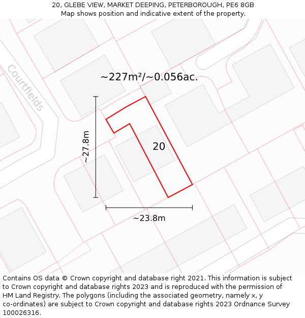 20, GLEBE VIEW, MARKET DEEPING, PETERBOROUGH, PE6 8GB: Plot and title map