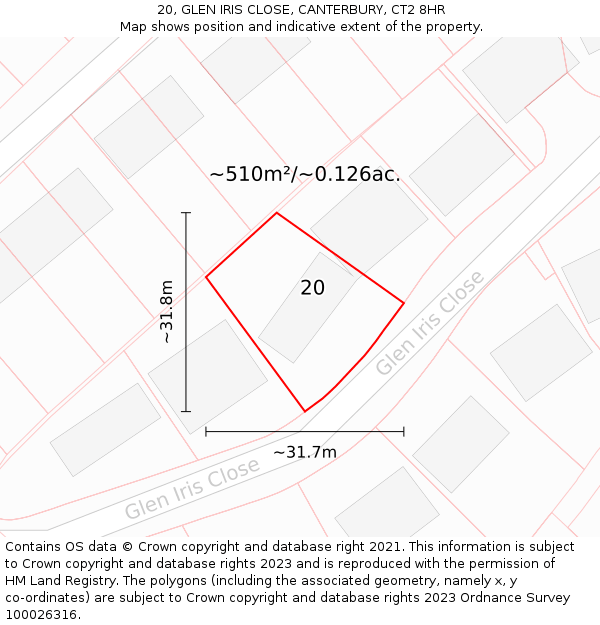 20, GLEN IRIS CLOSE, CANTERBURY, CT2 8HR: Plot and title map