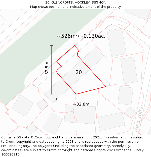20, GLENCROFTS, HOCKLEY, SS5 4GN: Plot and title map