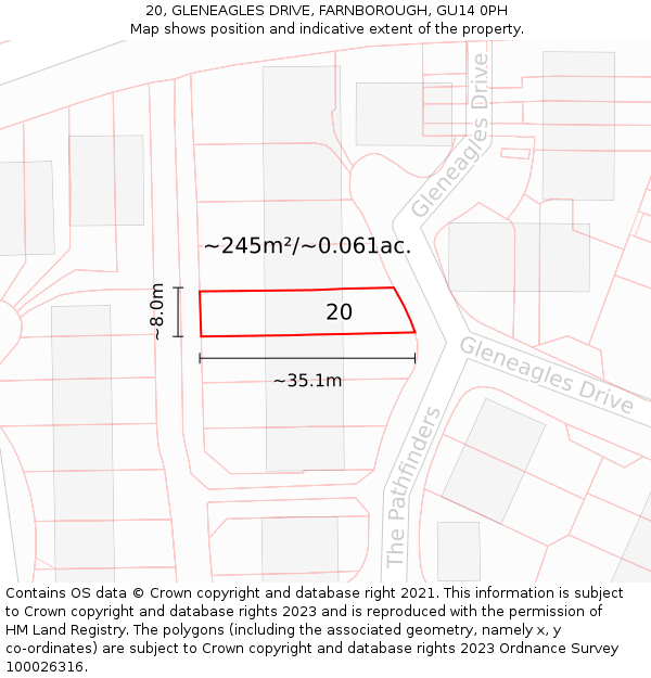 20, GLENEAGLES DRIVE, FARNBOROUGH, GU14 0PH: Plot and title map