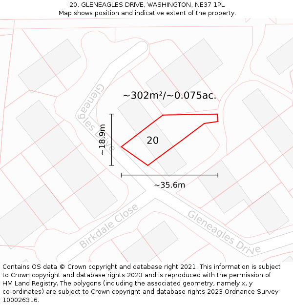 20, GLENEAGLES DRIVE, WASHINGTON, NE37 1PL: Plot and title map