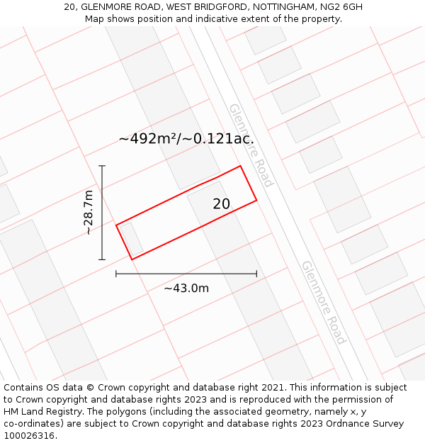 20, GLENMORE ROAD, WEST BRIDGFORD, NOTTINGHAM, NG2 6GH: Plot and title map