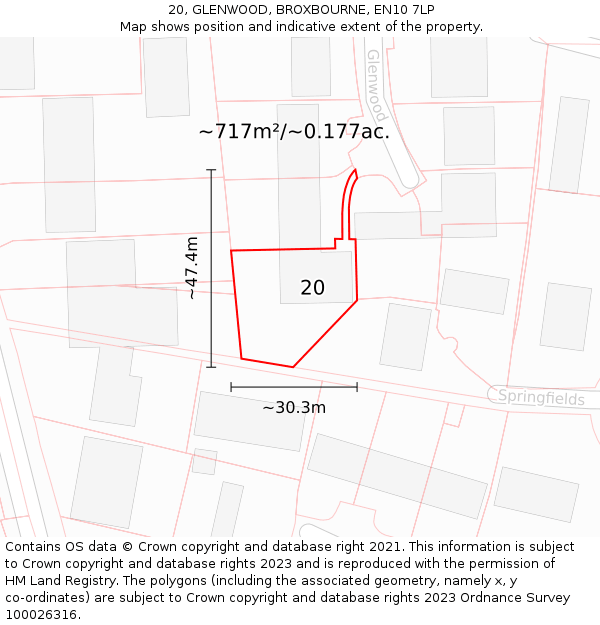 20, GLENWOOD, BROXBOURNE, EN10 7LP: Plot and title map