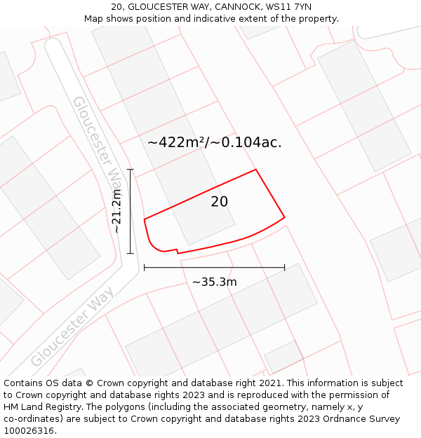 20, GLOUCESTER WAY, CANNOCK, WS11 7YN: Plot and title map