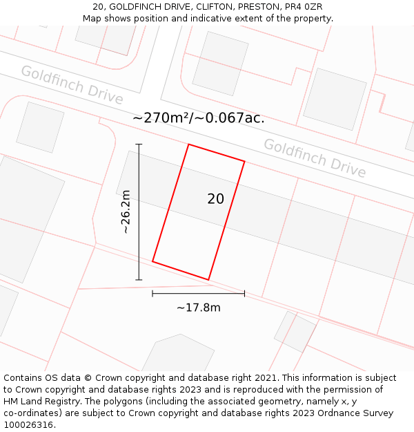 20, GOLDFINCH DRIVE, CLIFTON, PRESTON, PR4 0ZR: Plot and title map