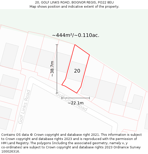 20, GOLF LINKS ROAD, BOGNOR REGIS, PO22 8EU: Plot and title map