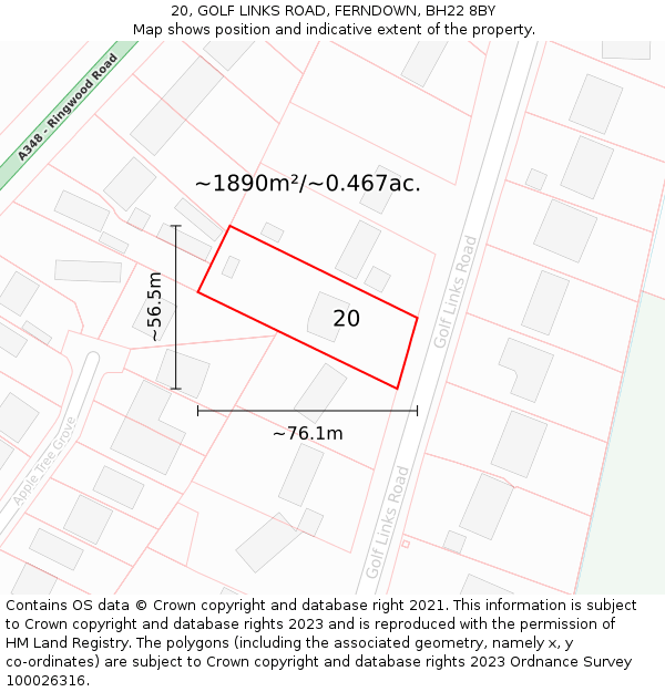 20, GOLF LINKS ROAD, FERNDOWN, BH22 8BY: Plot and title map