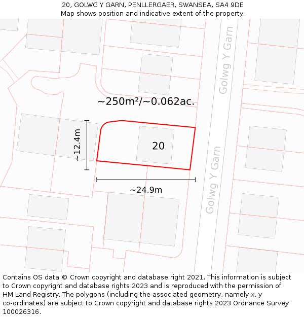 20, GOLWG Y GARN, PENLLERGAER, SWANSEA, SA4 9DE: Plot and title map