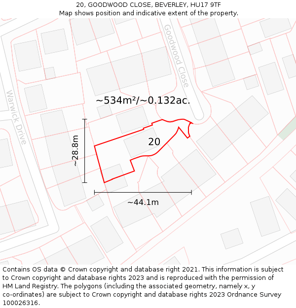 20, GOODWOOD CLOSE, BEVERLEY, HU17 9TF: Plot and title map