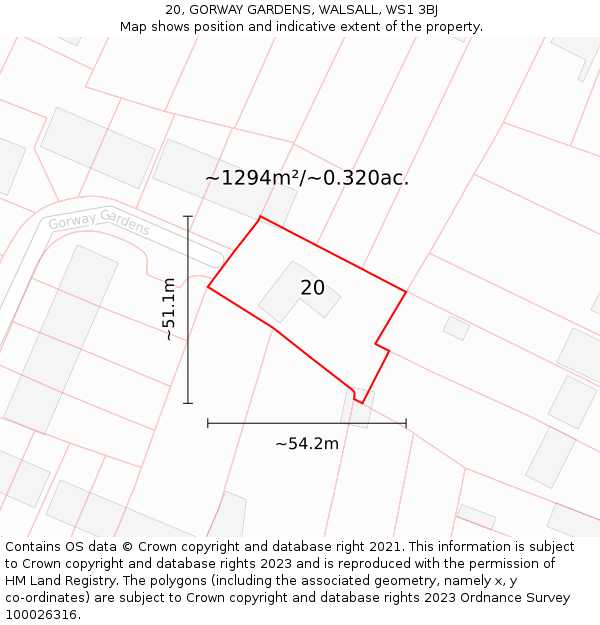 20, GORWAY GARDENS, WALSALL, WS1 3BJ: Plot and title map