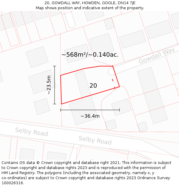 20, GOWDALL WAY, HOWDEN, GOOLE, DN14 7JE: Plot and title map