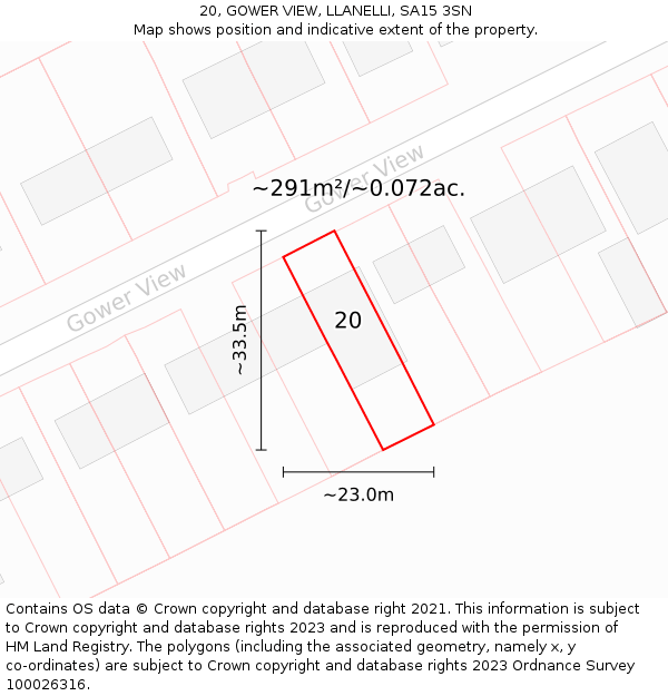 20, GOWER VIEW, LLANELLI, SA15 3SN: Plot and title map