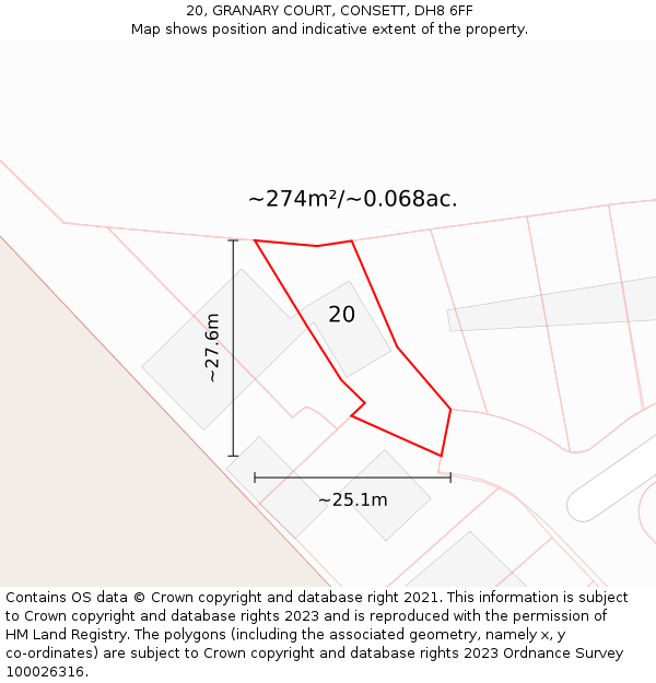 20, GRANARY COURT, CONSETT, DH8 6FF: Plot and title map