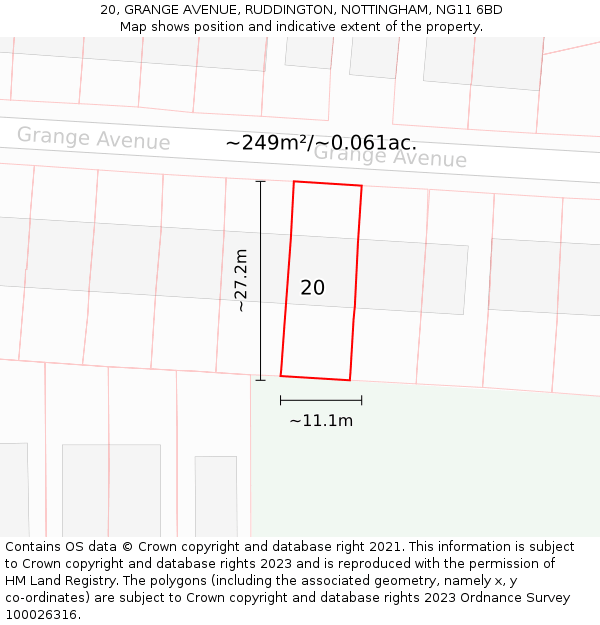 20, GRANGE AVENUE, RUDDINGTON, NOTTINGHAM, NG11 6BD: Plot and title map