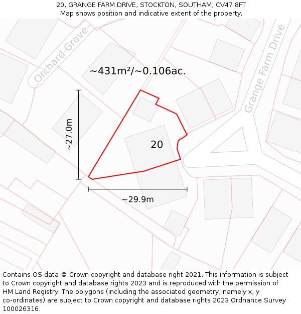 20, GRANGE FARM DRIVE, STOCKTON, SOUTHAM, CV47 8FT: Plot and title map